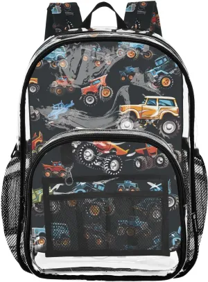 ALAZA Monster Truck Cartoon Clear Fashion Backpack for Women Men Transparent Travel School Bag Daypack for Boys Girls