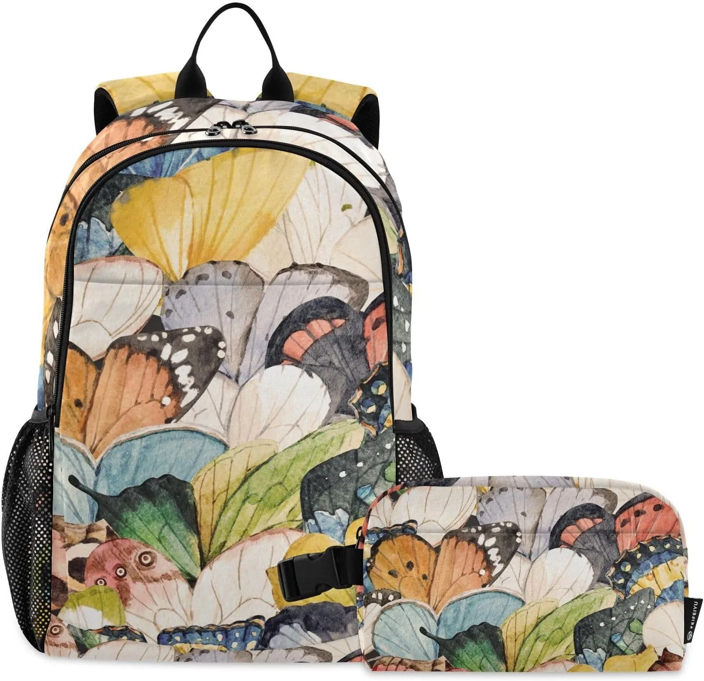 ALAZA Tropical Monarch Butterfly Backpack and Lunch Bag Set for Girls Boys Kids School Bag Bookbags Elementary Back Pack Casual Daypack