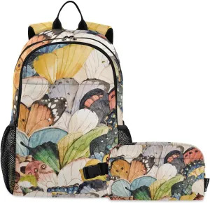 ALAZA Tropical Monarch Butterfly Backpack and Lunch Bag Set for Girls Boys Kids School Bag Bookbags Elementary Back Pack Casual Daypack
