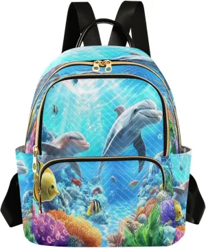 ALAZA Underwater Sea Turtle Fish Coral Mini Backpack Purse for Women Travel Bag Lightweight Shoulder Bag Fashion Daypack