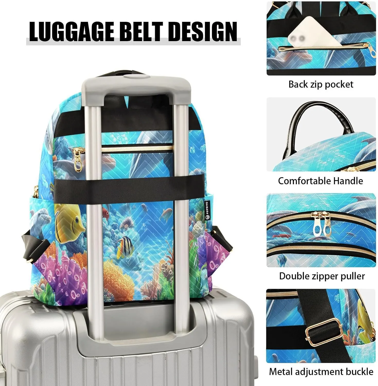 ALAZA Underwater Sea Turtle Fish Coral Mini Backpack Purse for Women Travel Bag Lightweight Shoulder Bag Fashion Daypack