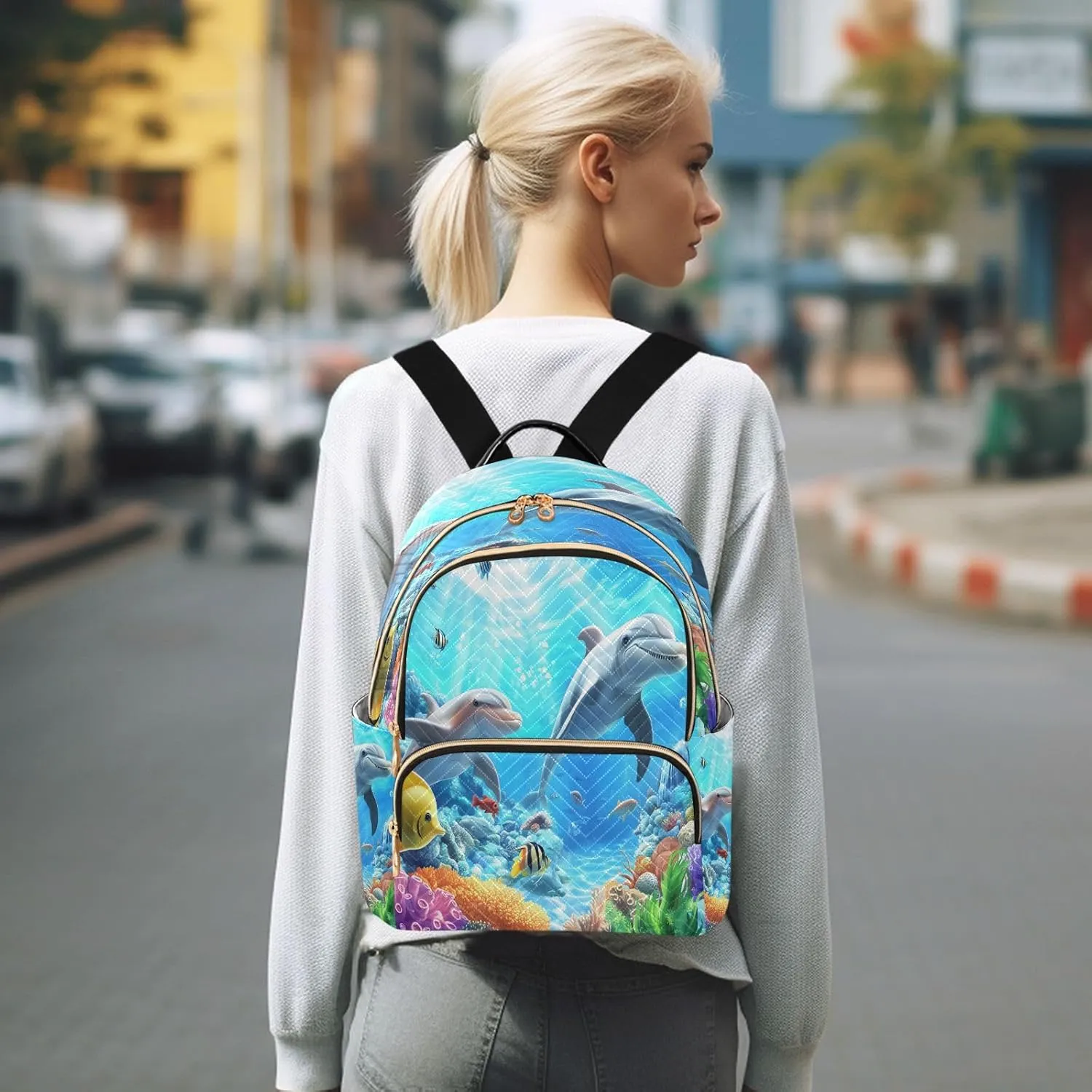ALAZA Underwater Sea Turtle Fish Coral Mini Backpack Purse for Women Travel Bag Lightweight Shoulder Bag Fashion Daypack