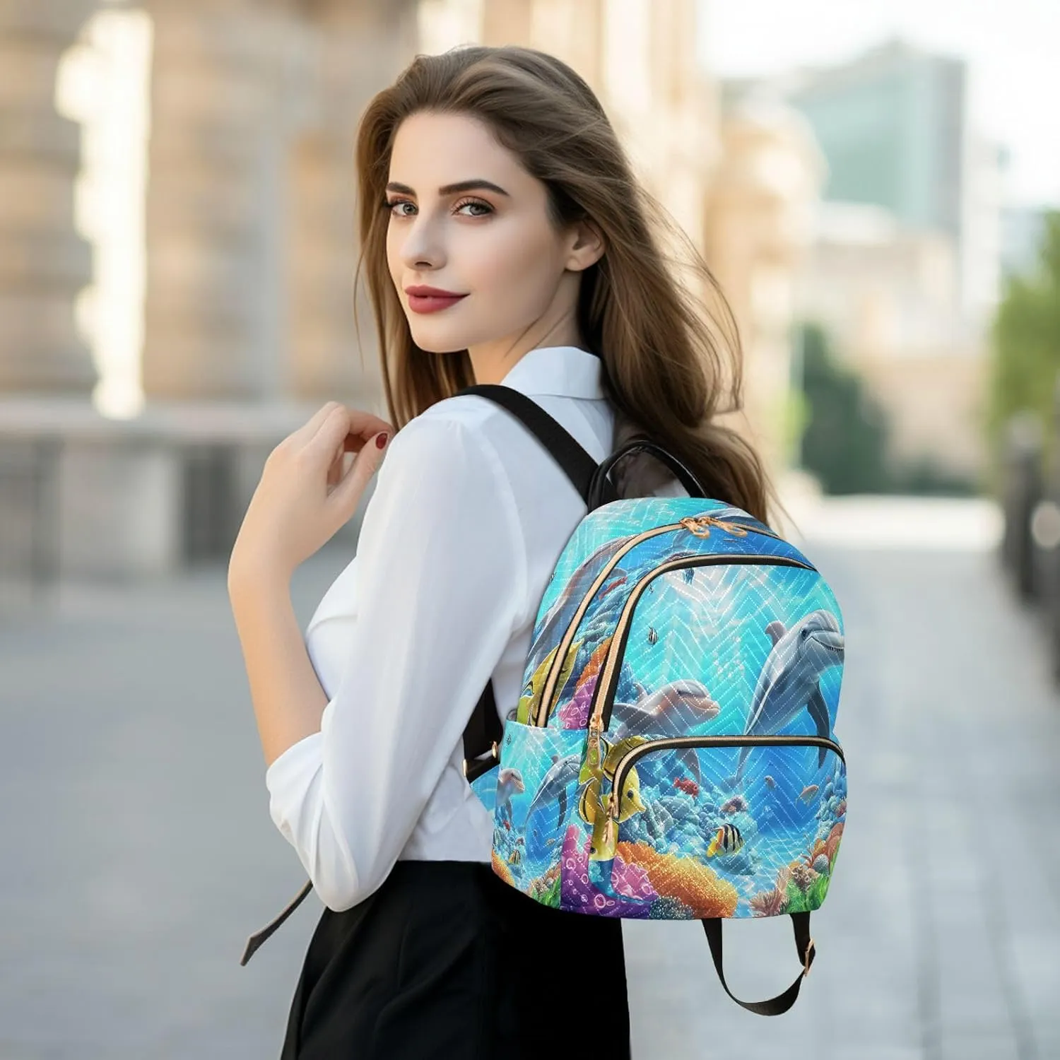 ALAZA Underwater Sea Turtle Fish Coral Mini Backpack Purse for Women Travel Bag Lightweight Shoulder Bag Fashion Daypack
