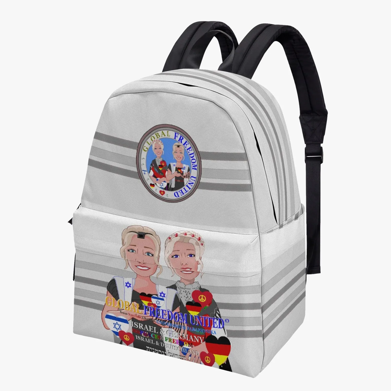 ALL OVER PRINT VANVAS BACKPACK GLOBAL FREEDOM UNITED WOMEN ISRAEL & GERMANY GREY