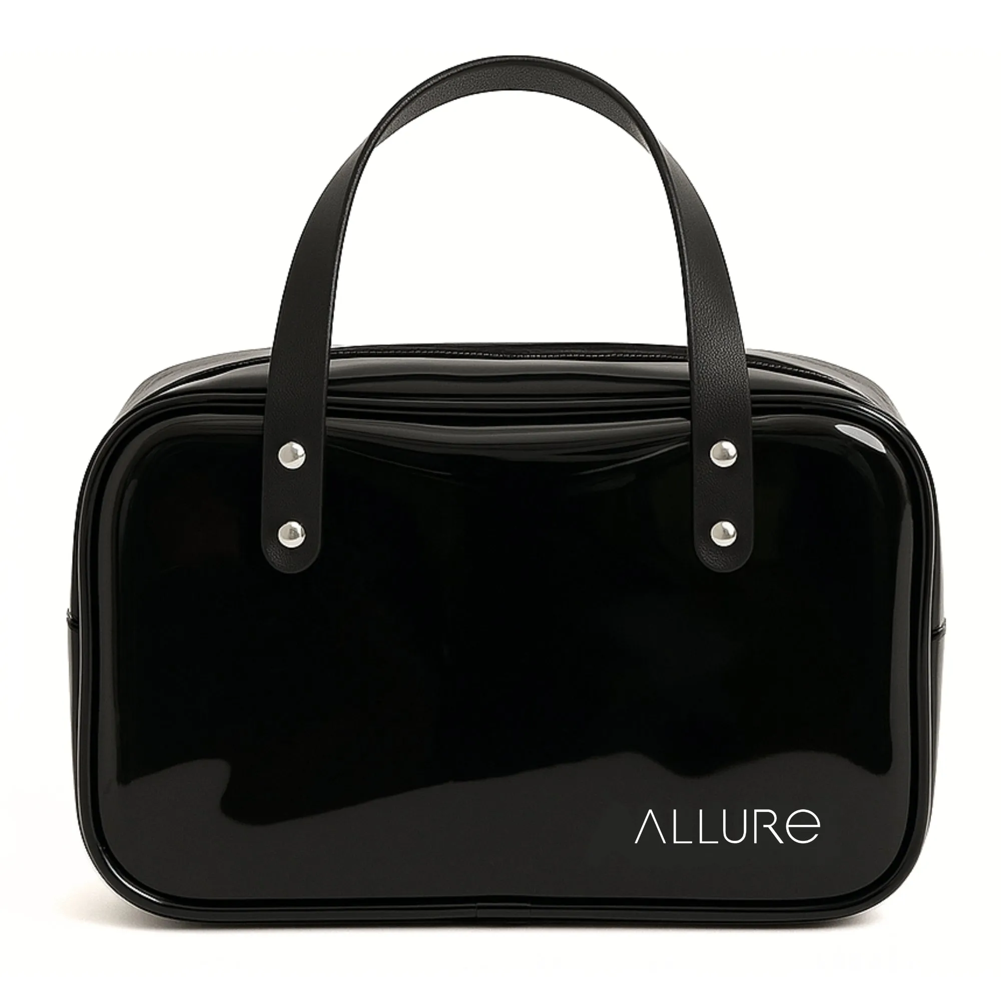 Allure Transparent Black Travel Toiletry Bag with White Handles (AHBB_05)