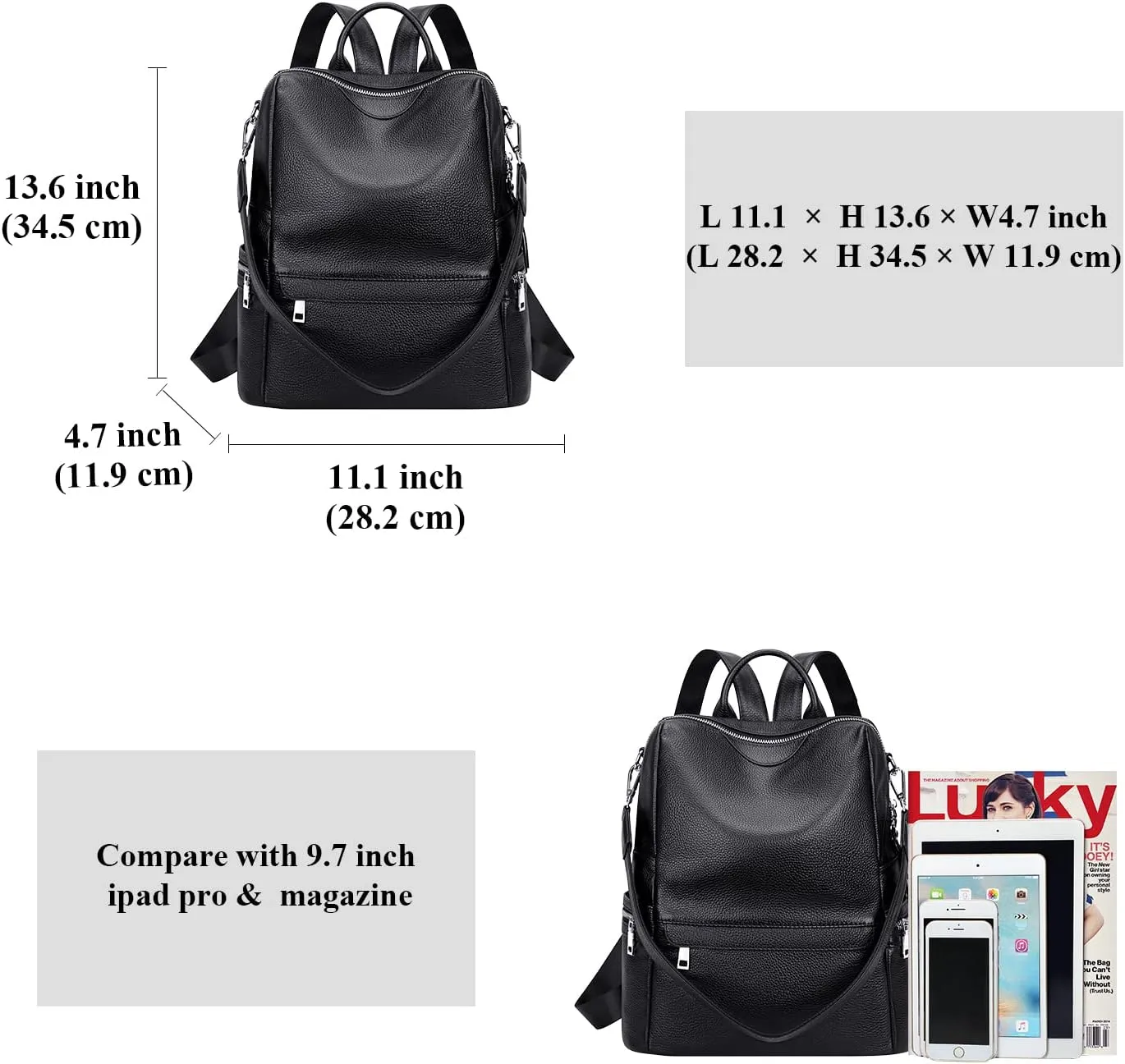 ALTOSY Leather Backpack for Women Elegant Genuine Backpack Purse Ladies Leather Shoulderbag