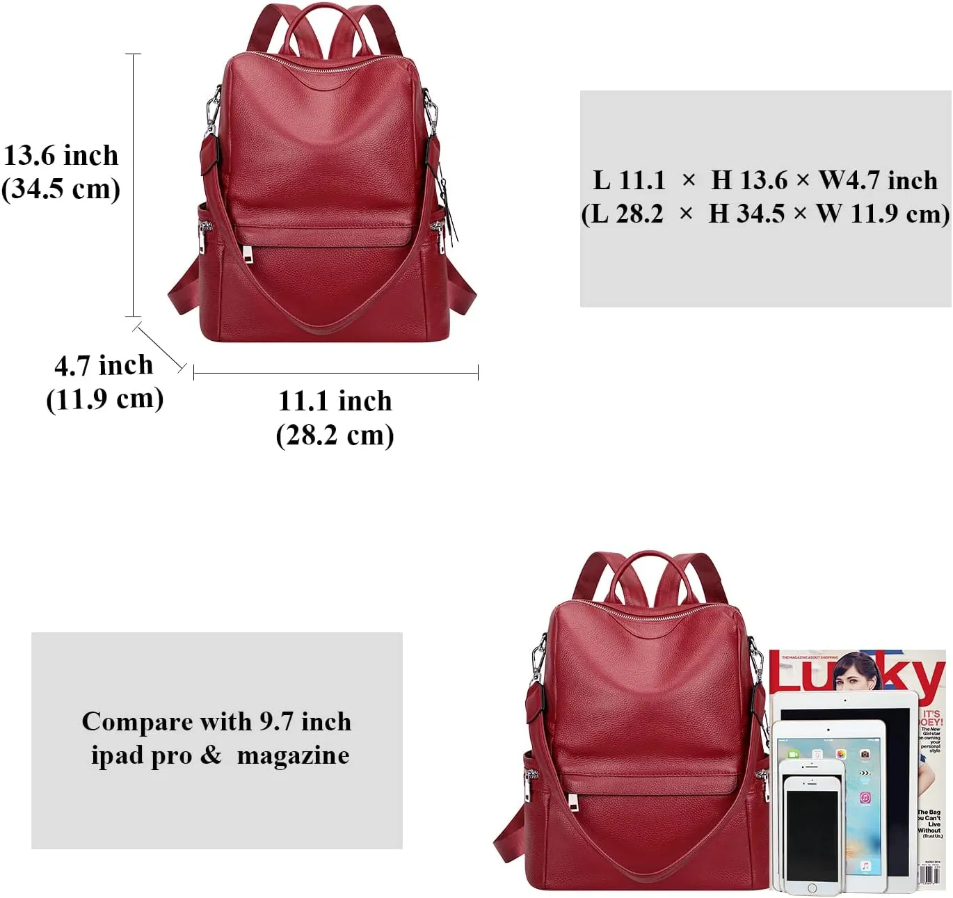 ALTOSY Leather Backpack for Women Elegant Genuine Backpack Purse Ladies Leather Shoulderbag