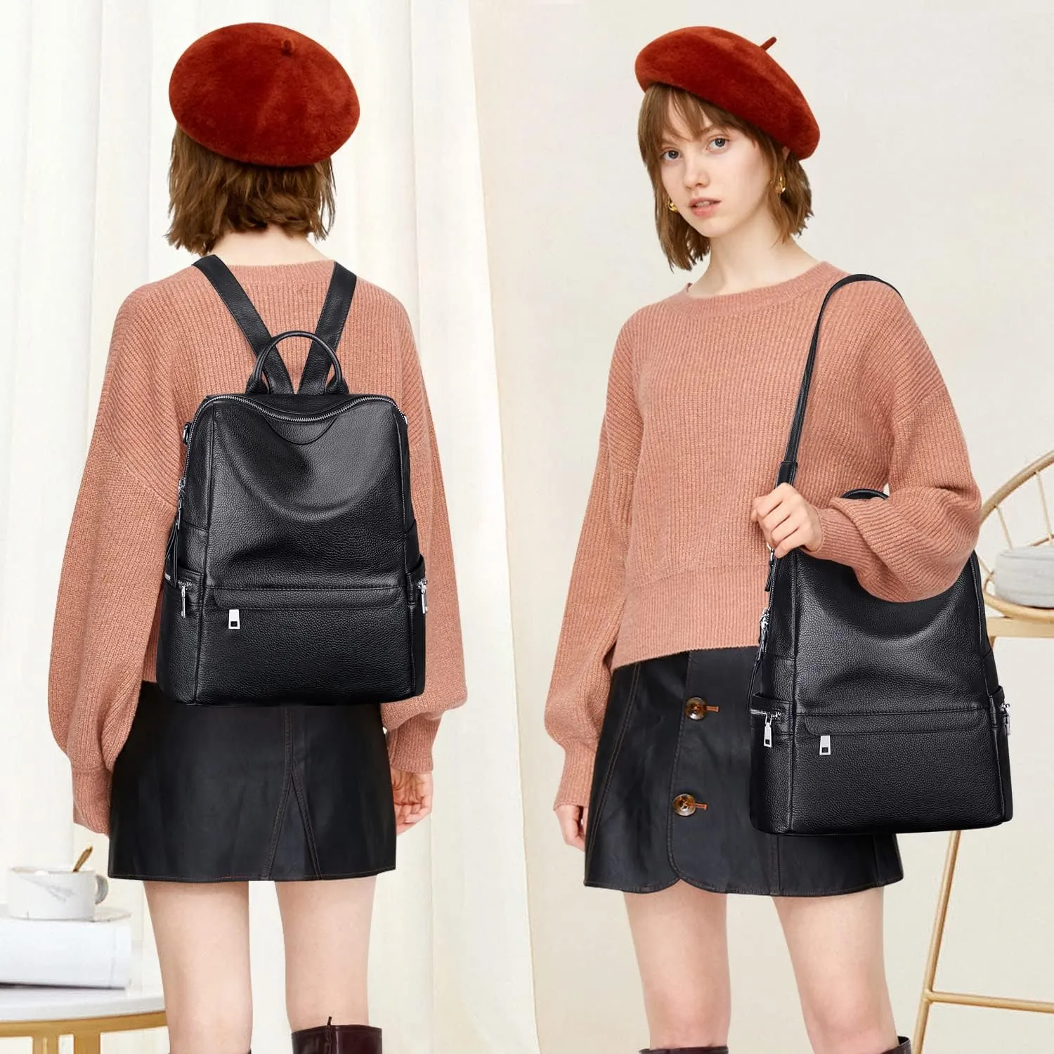 ALTOSY Leather Backpack for Women Elegant Genuine Backpack Purse Ladies Leather Shoulderbag