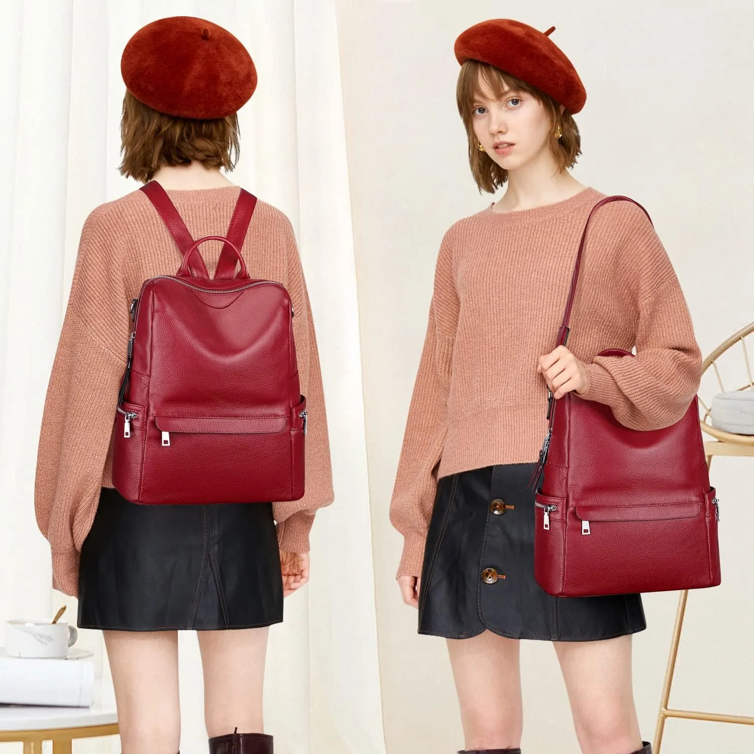 ALTOSY Leather Backpack for Women Elegant Genuine Backpack Purse Ladies Leather Shoulderbag