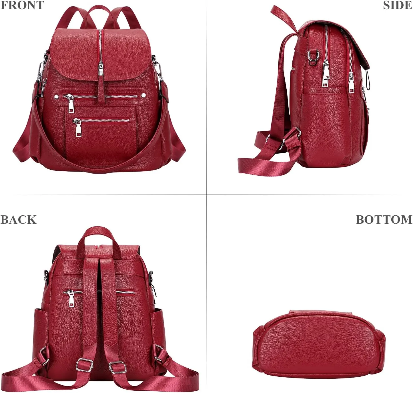 ALTOSY Leather Backpack Purse for Women Fashion Casual Handbag with Multi Pockets and Flap