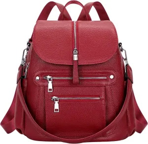 ALTOSY Leather Backpack Purse for Women Fashion Casual Handbag with Multi Pockets and Flap