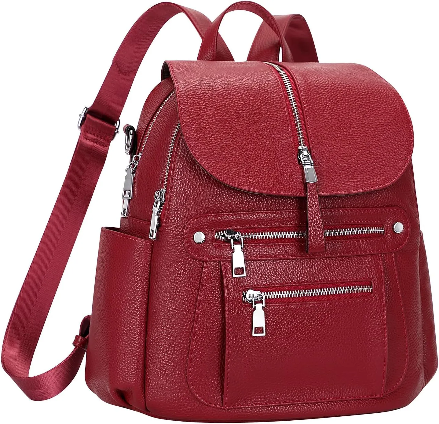 ALTOSY Leather Backpack Purse for Women Fashion Casual Handbag with Multi Pockets and Flap