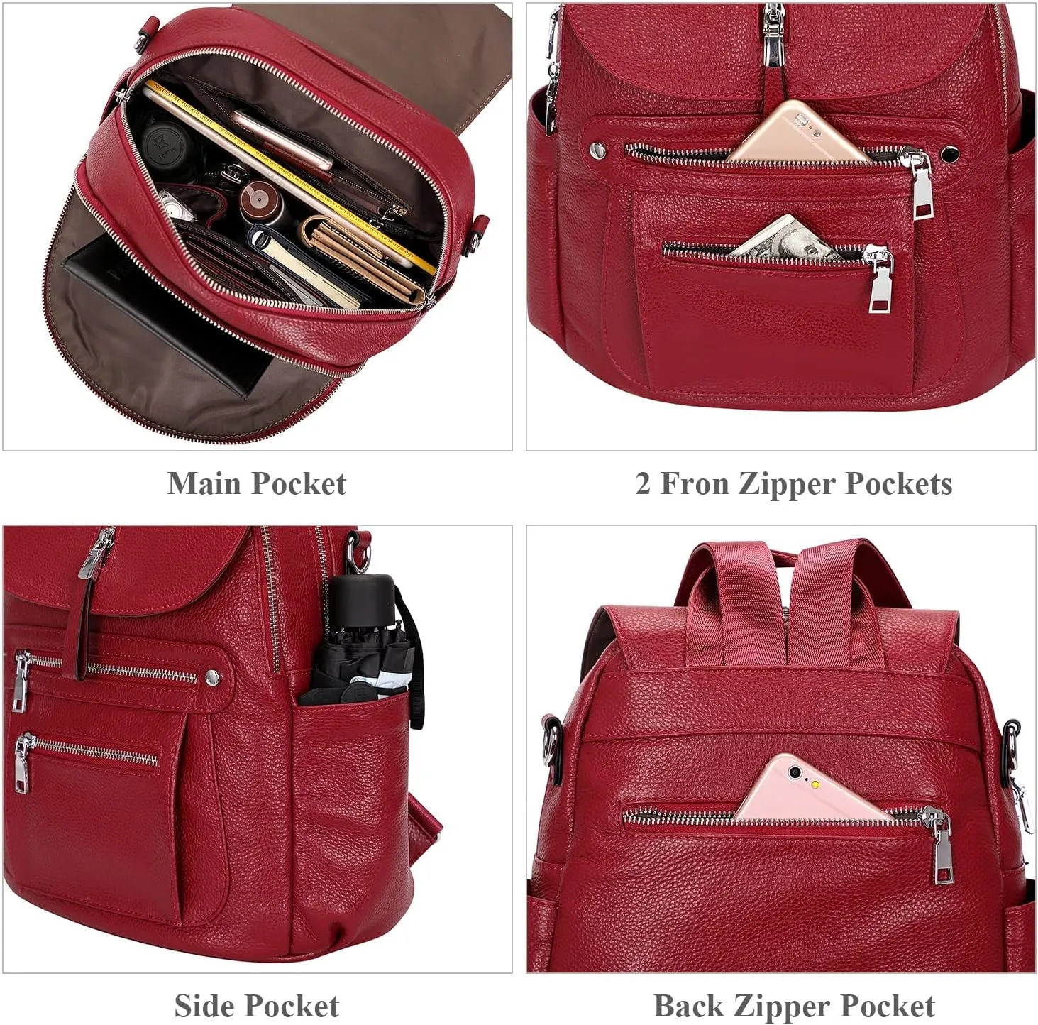 ALTOSY Leather Backpack Purse for Women Fashion Casual Handbag with Multi Pockets and Flap