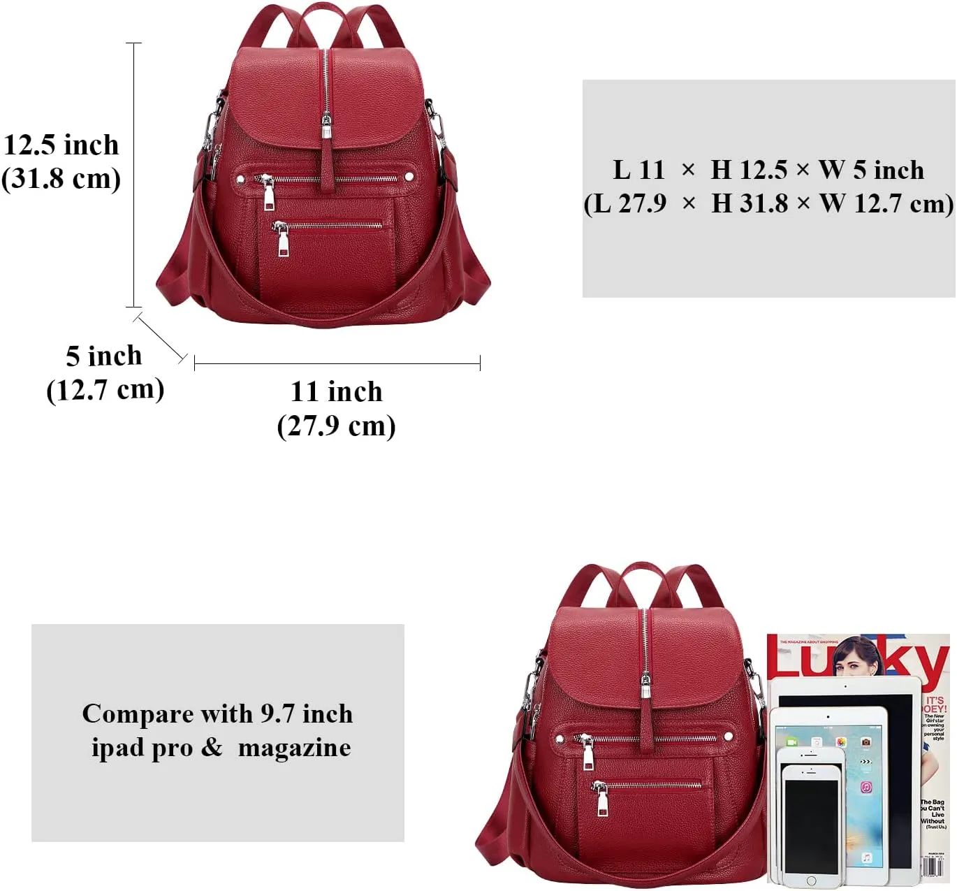 ALTOSY Leather Backpack Purse for Women Fashion Casual Handbag with Multi Pockets and Flap