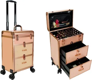 Aluminium Make Up Case, Beauty Makeup Train Case Travel Trolley Cosmetic Bag Rolling Organizer Vanity Box,Rolling Makeup Case Travel Train Case With Wheels Cosmetic Trolley, Black 1 Piece cosmetic cas