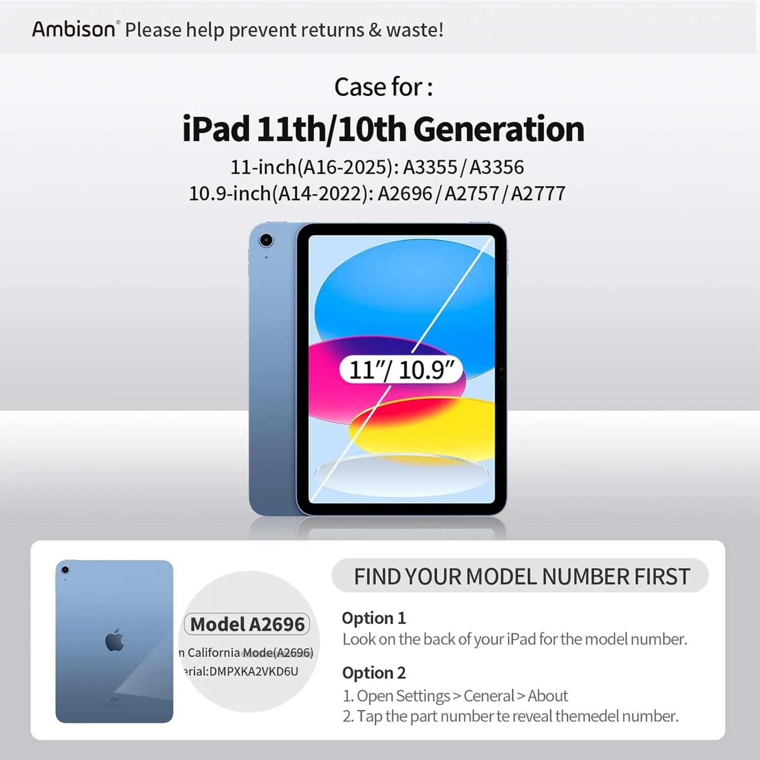 Ambison Case for iPad A16 11th Generation 11'' 2025/10th Generation 10.9'' 2022,Heavy Duty Shockproof Case with Tempered Glass Screen Protector, 360° Rotating Handle Strap/Stand,Shoulder Strap-Black