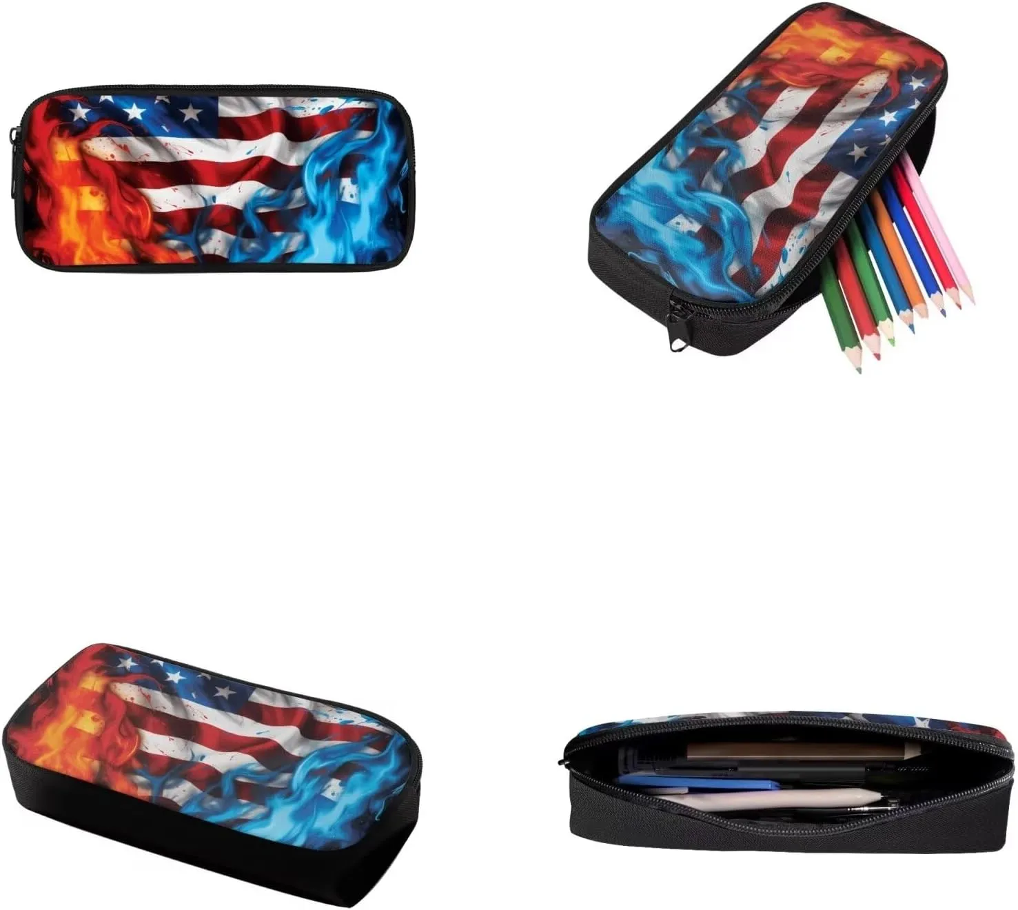American Flag 3 PCS School Backpack Set 17 inches School Bag Large Capacity Pencil Pen Case Oilproof Leakproof Insulated Lunch Bag for Preschool Middle School Elementary School