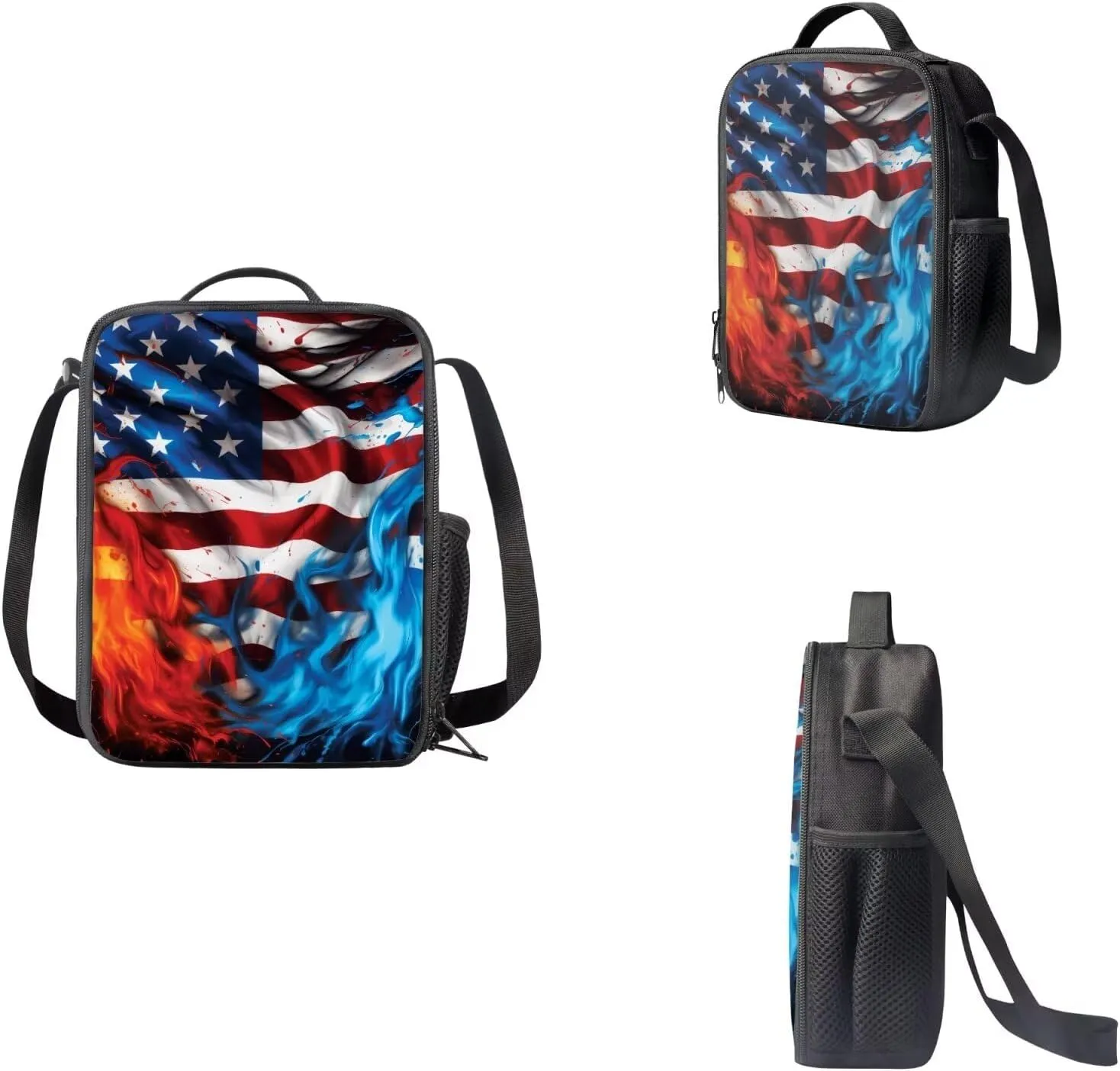 American Flag 3 PCS School Backpack Set 17 inches School Bag Large Capacity Pencil Pen Case Oilproof Leakproof Insulated Lunch Bag for Preschool Middle School Elementary School