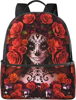AMRANDOM Travel Backpack for Women Men Sugar Skulls And Roses Day Of Dead School College Backpack Adjustable