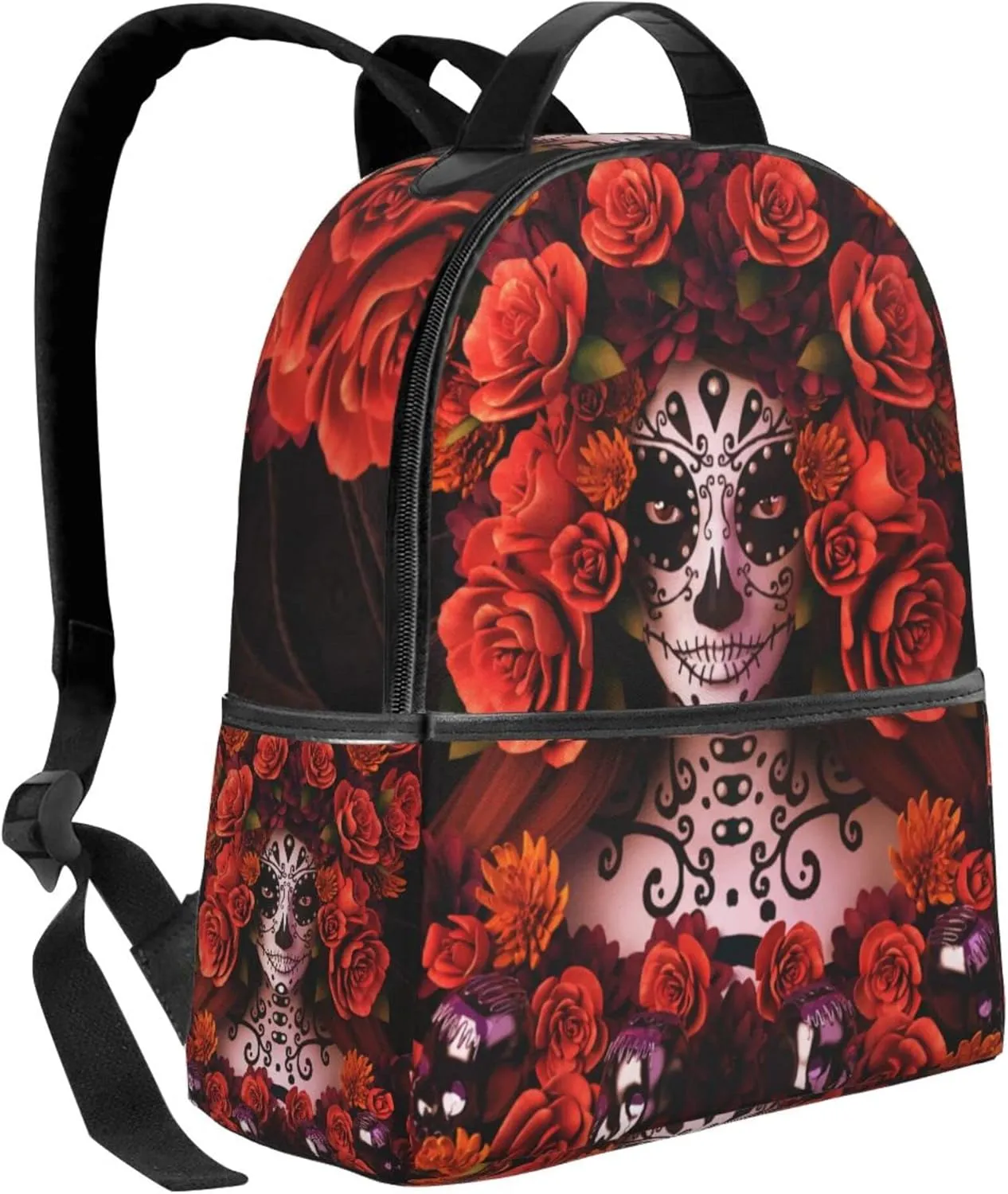 AMRANDOM Travel Backpack for Women Men Sugar Skulls And Roses Day Of Dead School College Backpack Adjustable