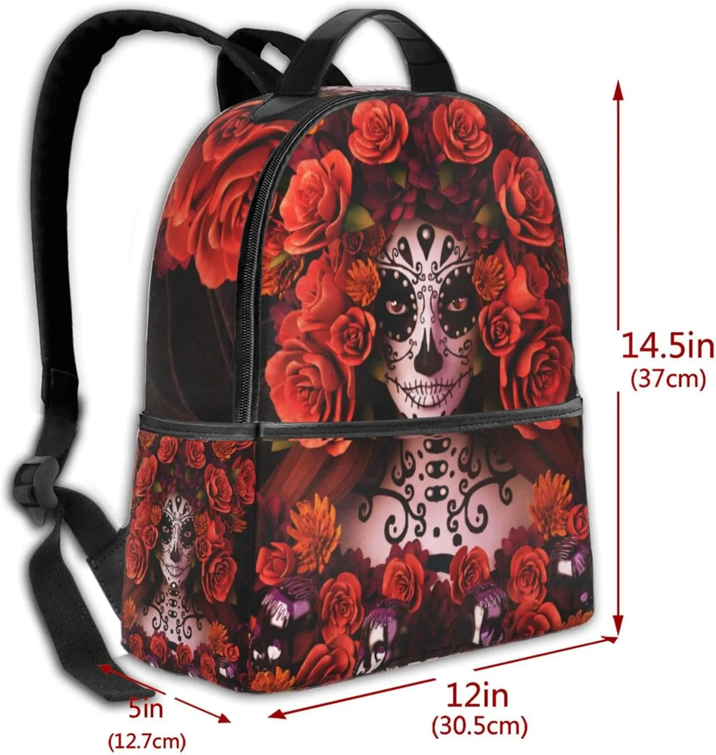 AMRANDOM Travel Backpack for Women Men Sugar Skulls And Roses Day Of Dead School College Backpack Adjustable