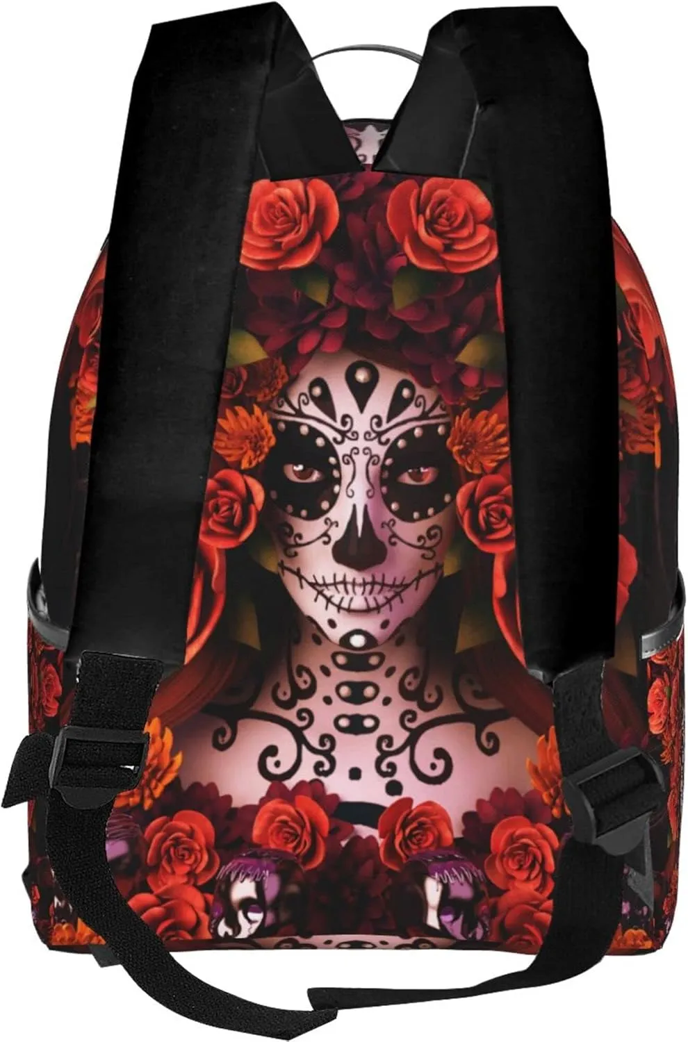 AMRANDOM Travel Backpack for Women Men Sugar Skulls And Roses Day Of Dead School College Backpack Adjustable
