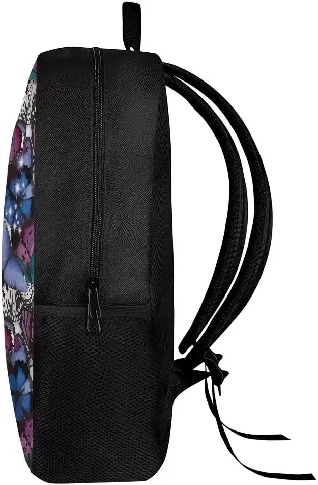 AmzPrint Fashion Vintage Butterfly Book Bags For Kids Girls Casual Black Shoulder 17 Inch Laptop Womens Backpack