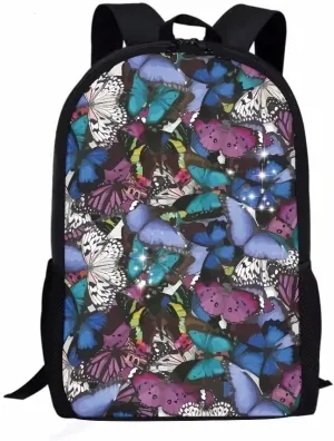 AmzPrint Fashion Vintage Butterfly Book Bags For Kids Girls Casual Black Shoulder 17 Inch Laptop Womens Backpack