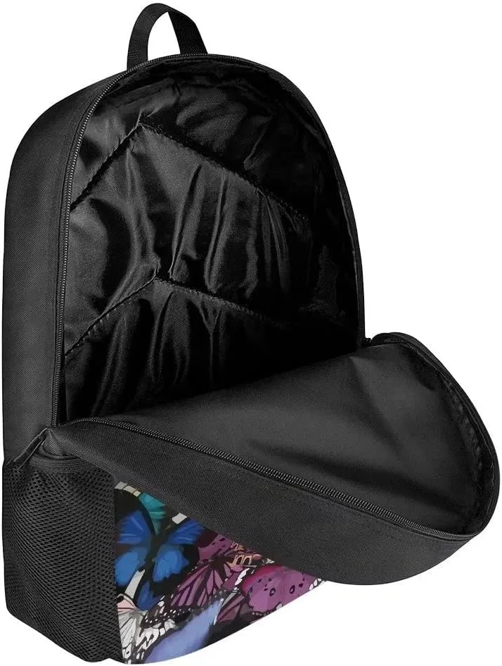 AmzPrint Fashion Vintage Butterfly Book Bags For Kids Girls Casual Black Shoulder 17 Inch Laptop Womens Backpack