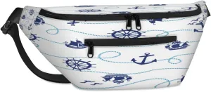 Anchor Rudder Sailboat Crossbody Sling Bag for Women Men Crossbody Backpack with 4 Zipper Pockets Fanny Pack Shoulder Casual Daypack for Travel Running Hiking Cycling