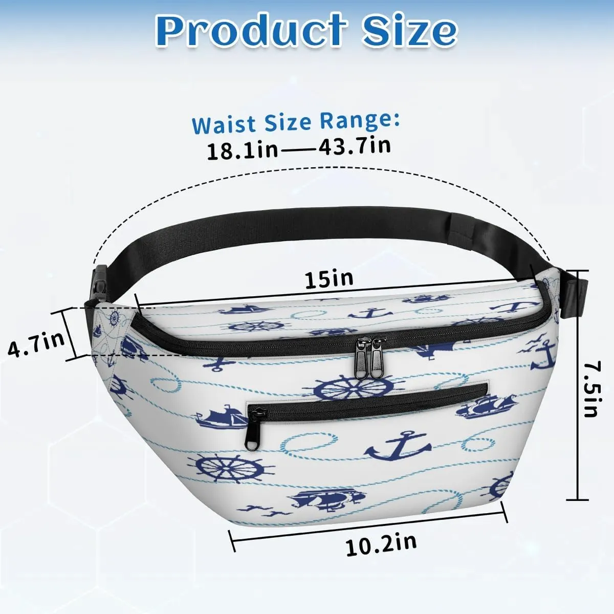 Anchor Rudder Sailboat Crossbody Sling Bag for Women Men Crossbody Backpack with 4 Zipper Pockets Fanny Pack Shoulder Casual Daypack for Travel Running Hiking Cycling