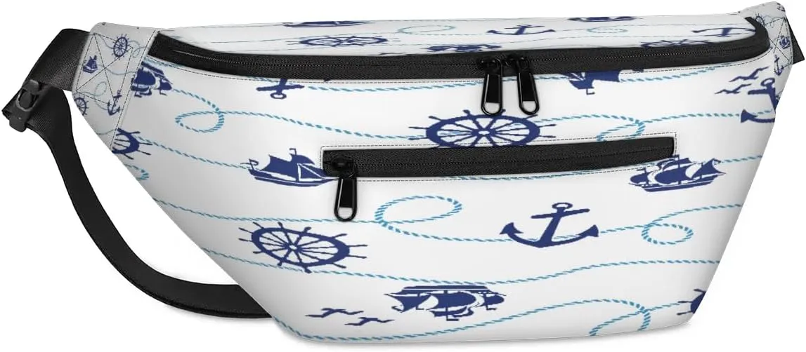 Anchor Rudder Sailboat Crossbody Sling Bag for Women Men Crossbody Backpack with 4 Zipper Pockets Fanny Pack Shoulder Casual Daypack for Travel Running Hiking Cycling