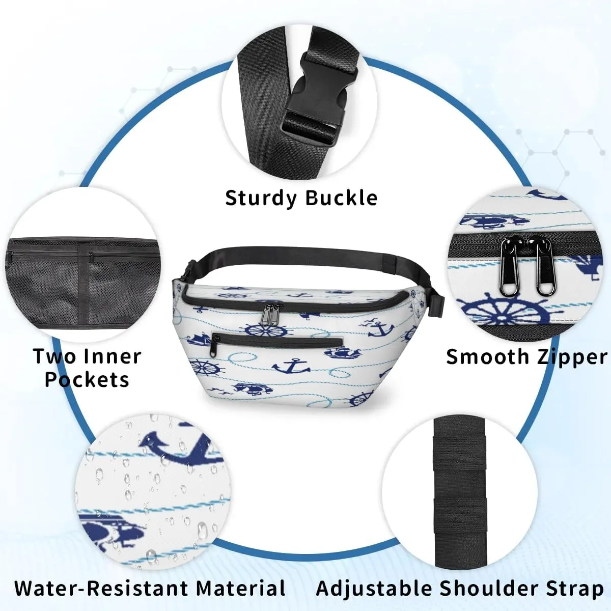 Anchor Rudder Sailboat Crossbody Sling Bag for Women Men Crossbody Backpack with 4 Zipper Pockets Fanny Pack Shoulder Casual Daypack for Travel Running Hiking Cycling