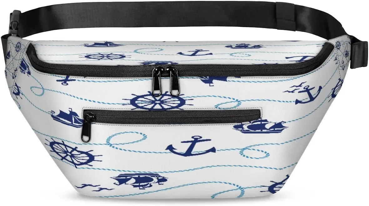 Anchor Rudder Sailboat Crossbody Sling Bag for Women Men Crossbody Backpack with 4 Zipper Pockets Fanny Pack Shoulder Casual Daypack for Travel Running Hiking Cycling