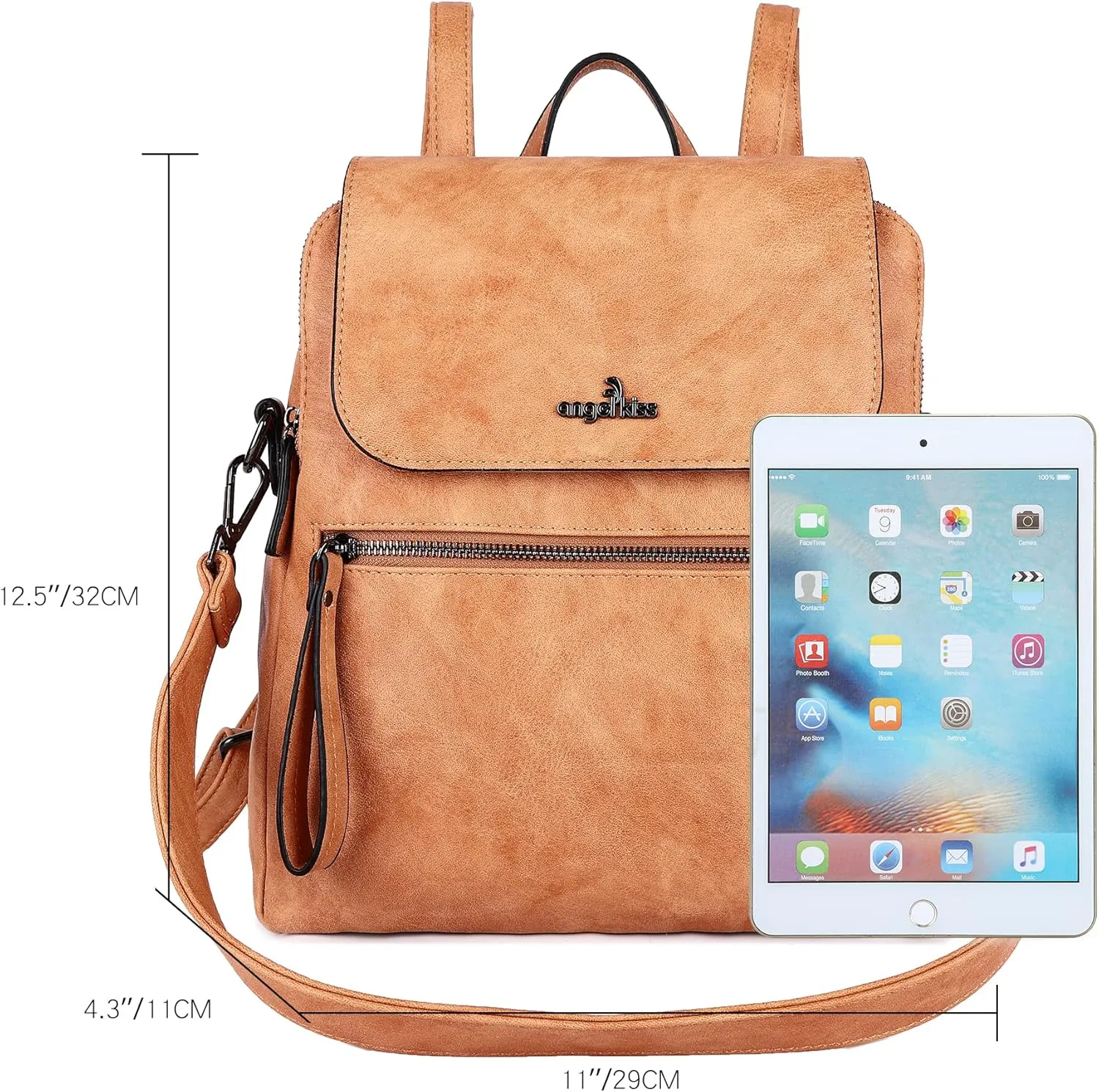 Angel Kiss Backpack Purse for Women Casual Fashion Vegan Leather Shoulder Bag Ladies Zipper Magnetic Flap Backpack