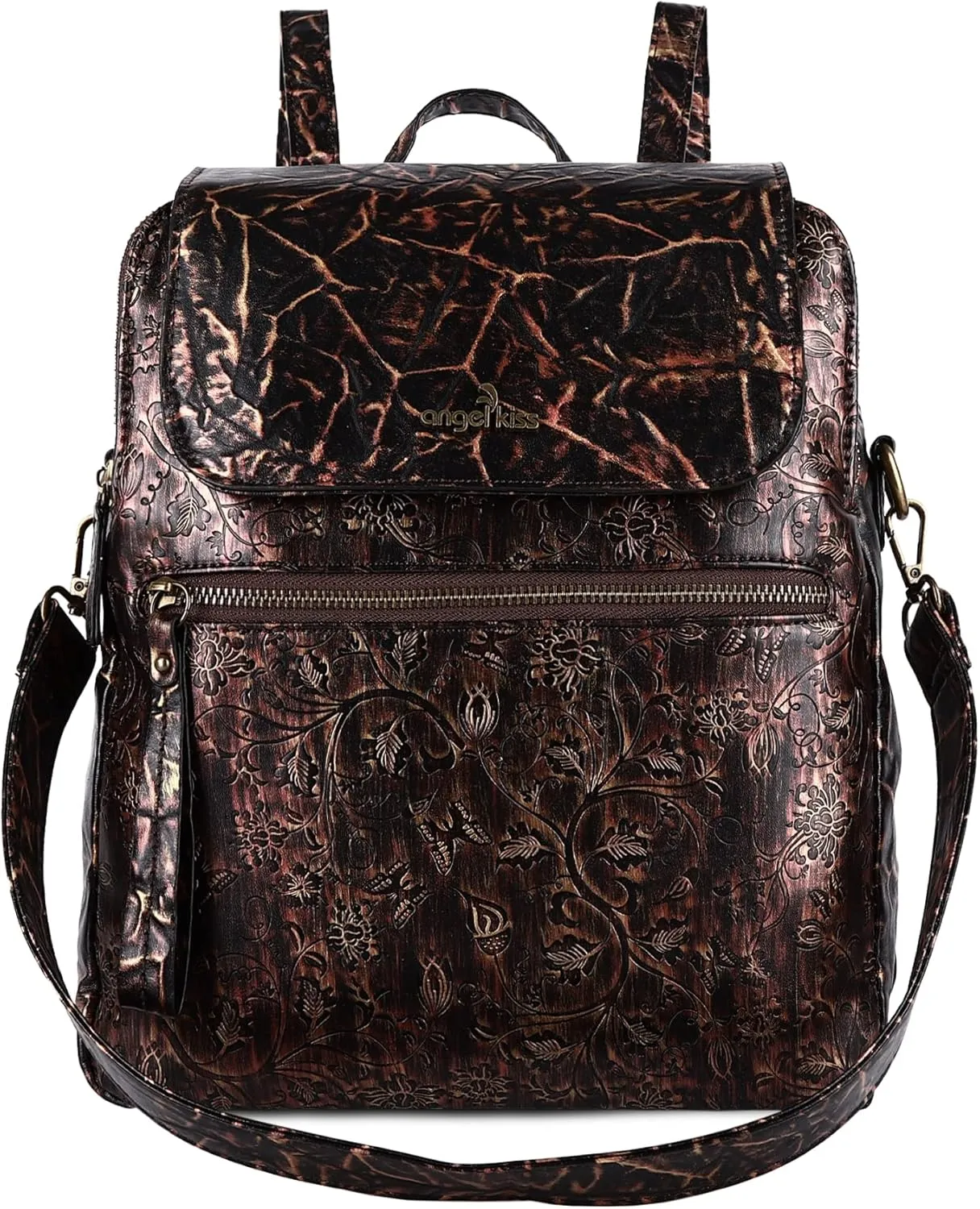 Angel Kiss Backpack Purse for Women Casual Fashion Vegan Leather Shoulder Bag Ladies Zipper Magnetic Flap Backpack