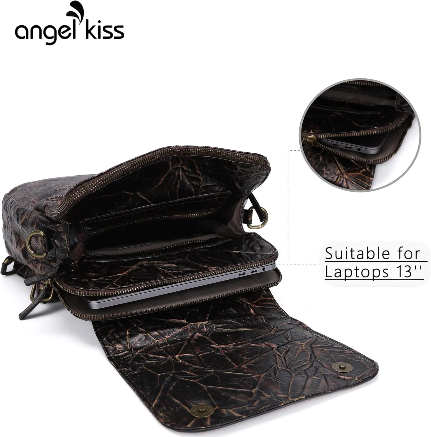 Angel Kiss Backpack Purse for Women Casual Fashion Vegan Leather Shoulder Bag Ladies Zipper Magnetic Flap Backpack