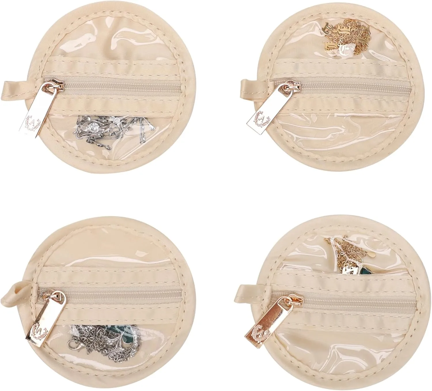 Angelina's Palace Round Jewelry Organizer Case Travel Bag Bridesmaid Gifts Vegan Leather Box for Necklace Earring Bracelet Ring(bran)