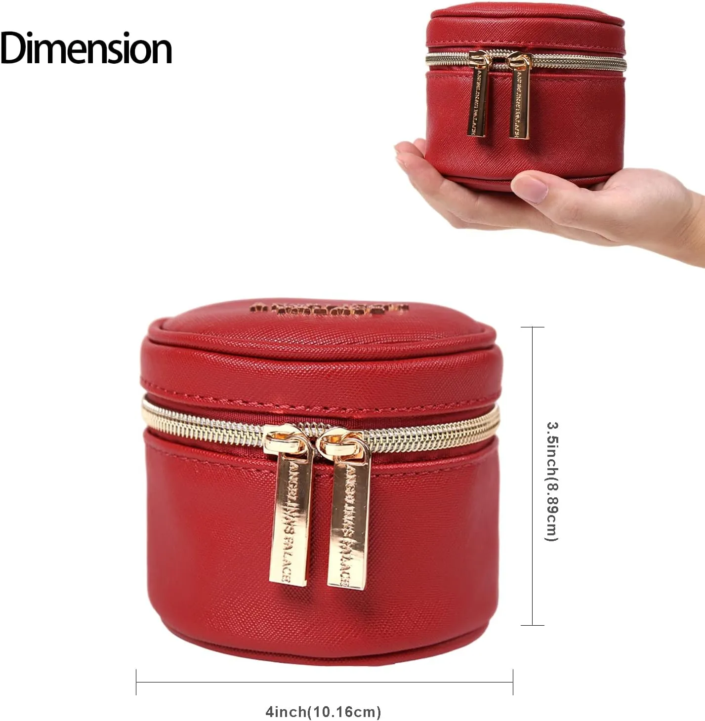 Angelina's Palace Round Jewelry Organizer Case Travel Bag Bridesmaid Gifts Vegan Leather Box for Necklace Earring Bracelet Ring(brandy)