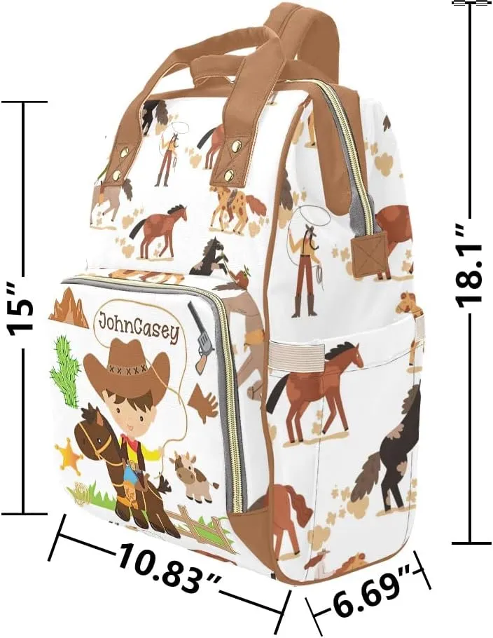 Animal Cowboy Cow Personalized Diaper Bag Backpack Bookbag Name Daypack Large Mommy Bag for Boys Birthday Adult Girls
