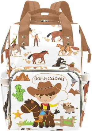 Animal Cowboy Cow Personalized Diaper Bag Backpack Bookbag Name Daypack Large Mommy Bag for Boys Birthday Adult Girls