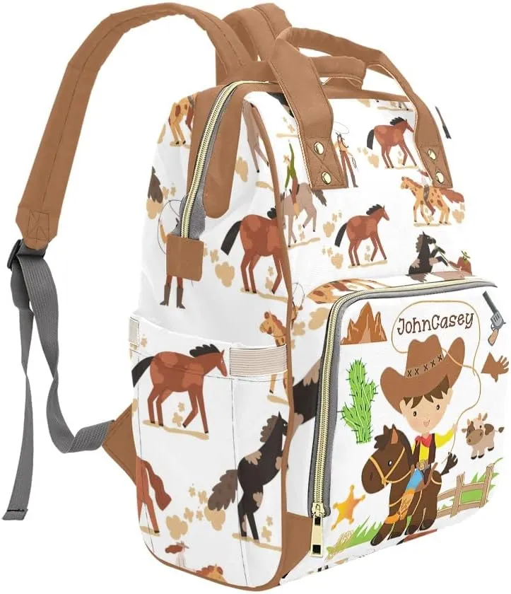 Animal Cowboy Cow Personalized Diaper Bag Backpack Bookbag Name Daypack Large Mommy Bag for Boys Birthday Adult Girls