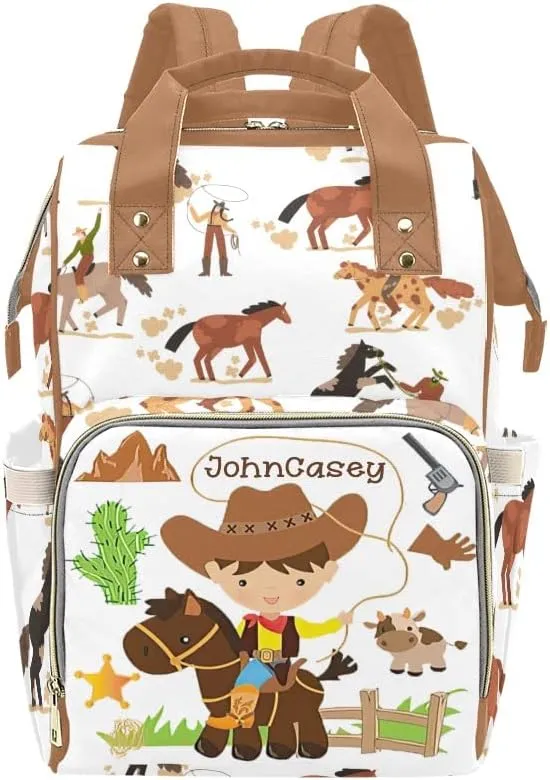 Animal Cowboy Cow Personalized Diaper Bag Backpack Bookbag Name Daypack Large Mommy Bag for Boys Birthday Adult Girls