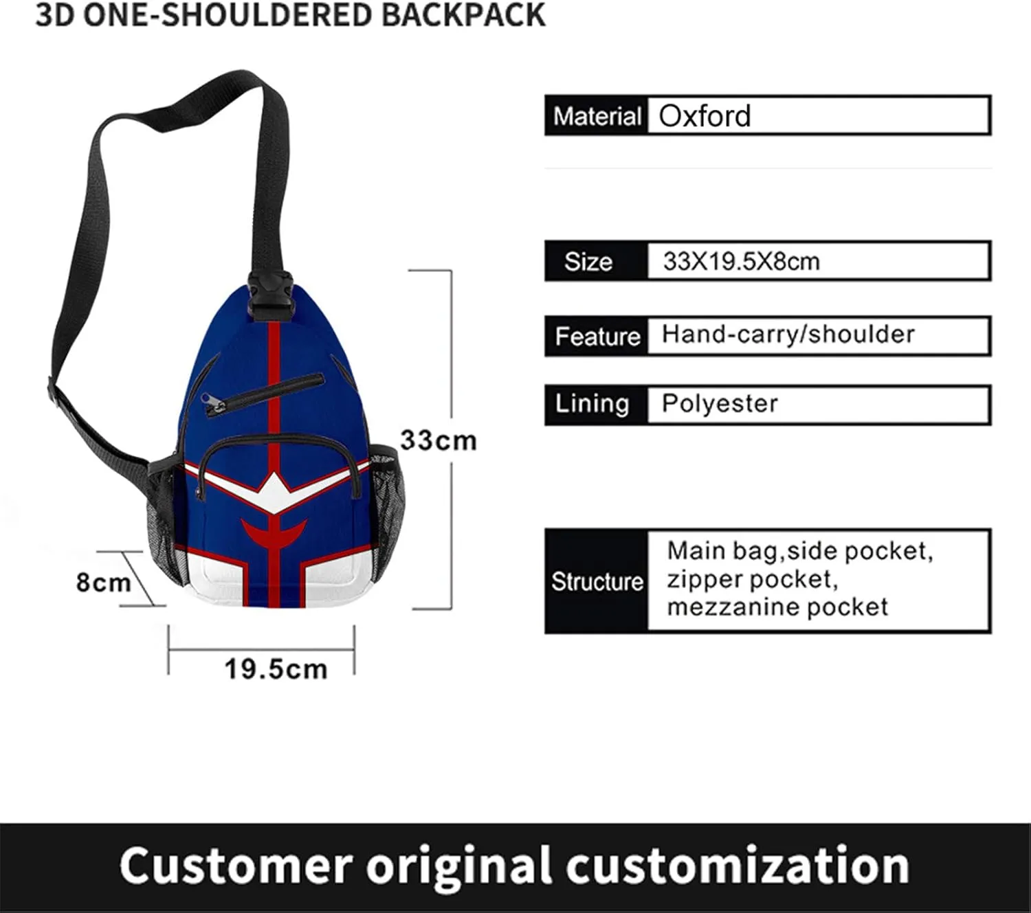 Anime My Hero Single Shoulder Bag Manga Sling Bag Cosplay Daypack(All Might)