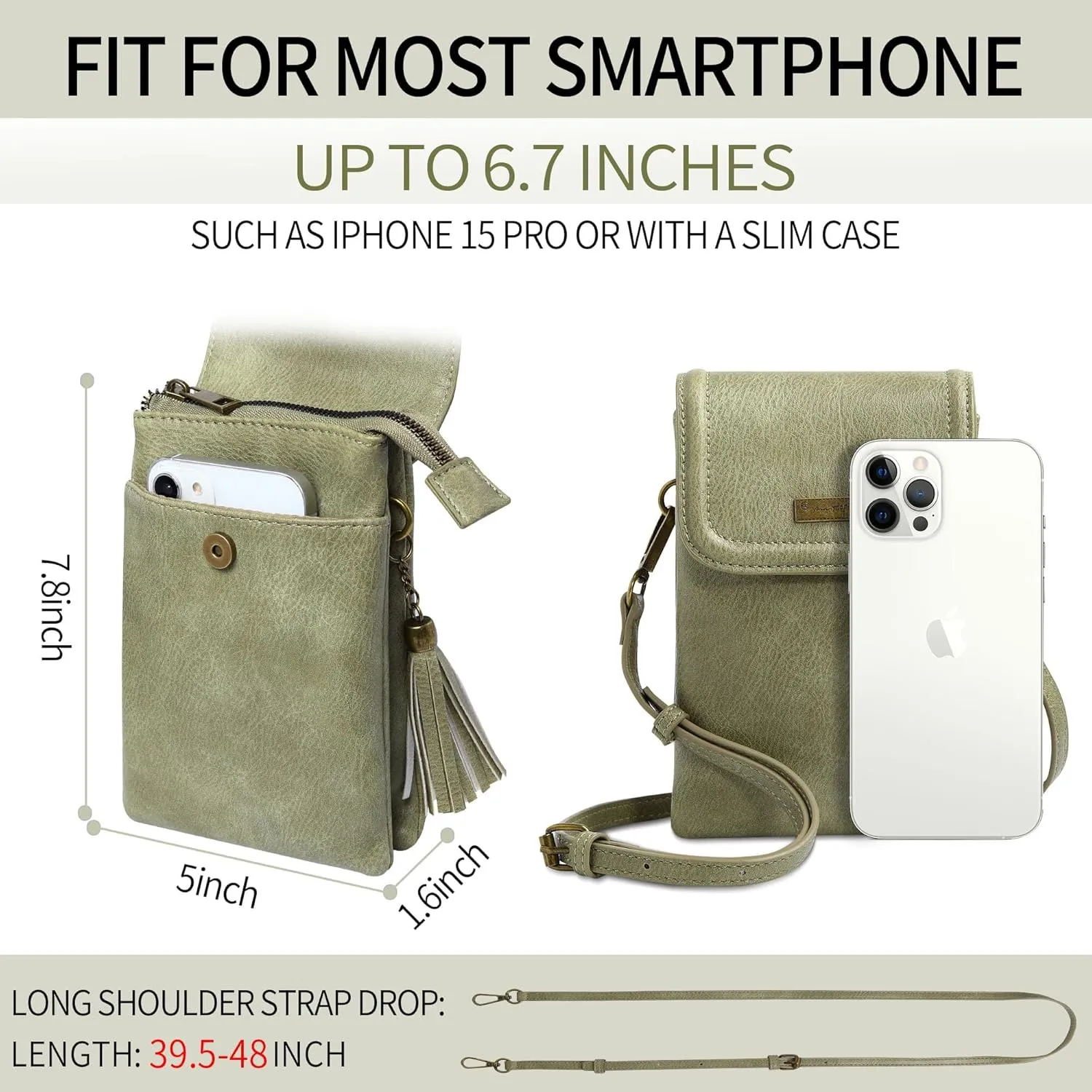 AnsTOP Small Crossbody Bags for Women, Crossbody Cell Phone Bag Tassel Wallet Purses with 2 Strap Best Gift for Women