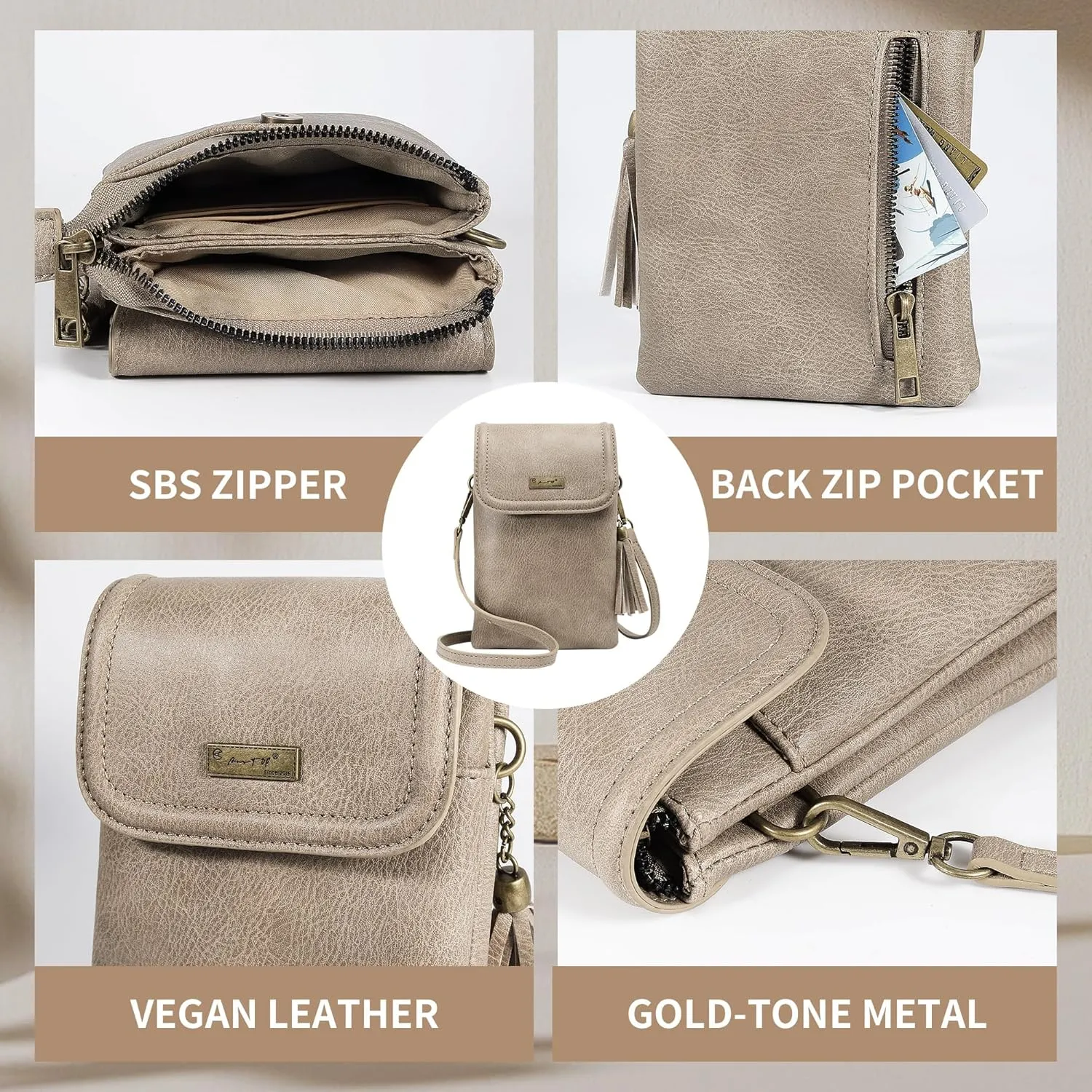 AnsTOP Small Crossbody Bags for Women, Crossbody Cell Phone Bag Tassel Wallet Purses with 2 Strap Best Gift for Women