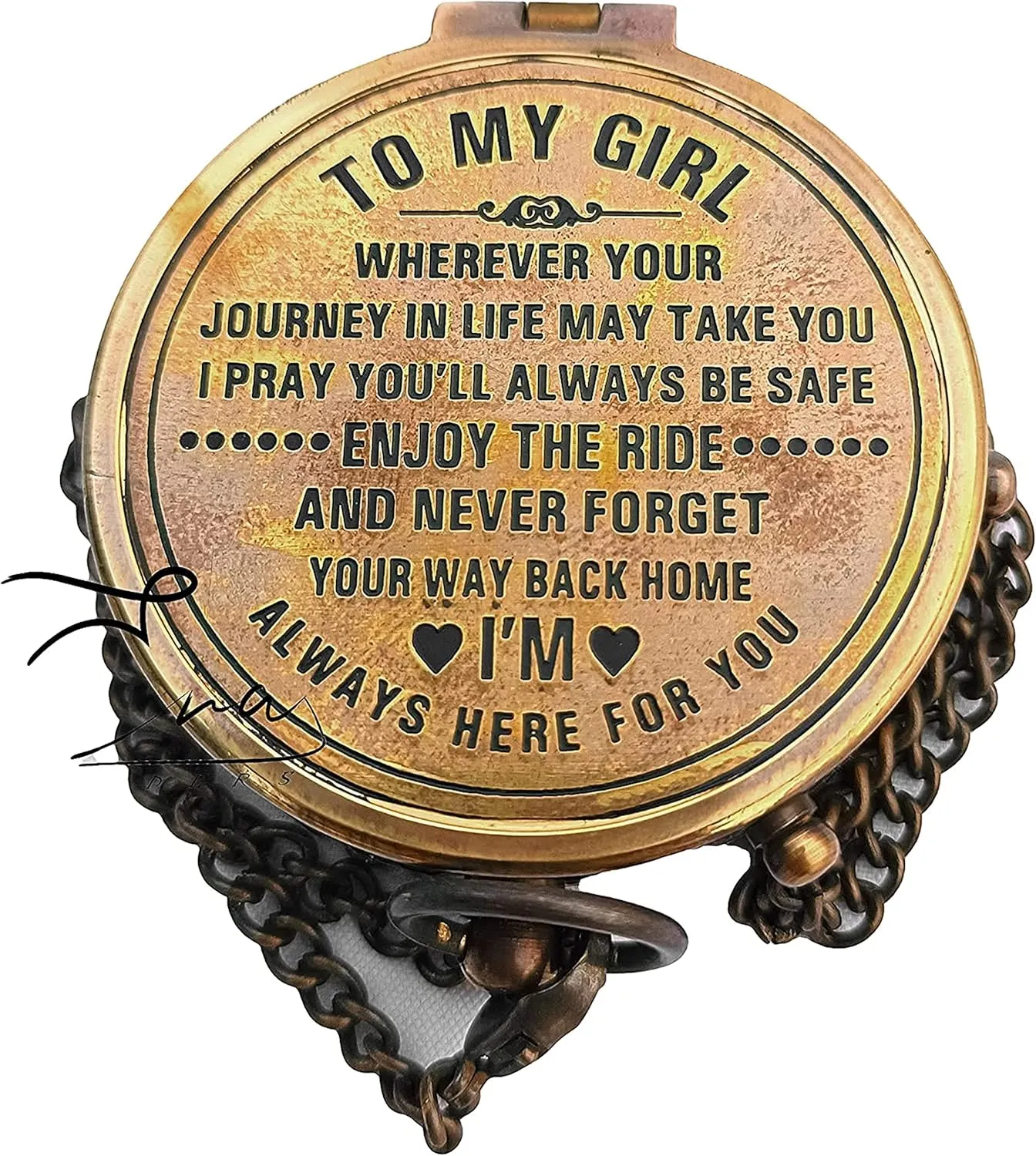 Antique Brass to My Girl Engraved Compass with Leather Box Handmade Gold Brass Navigational Quotes Compass Tool for Hiking Trekking Travelling by ERA Traders