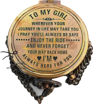 Antique Brass to My Girl Engraved Compass with Leather Box Handmade Gold Brass Navigational Quotes Compass Tool for Hiking Trekking Travelling by ERA Traders