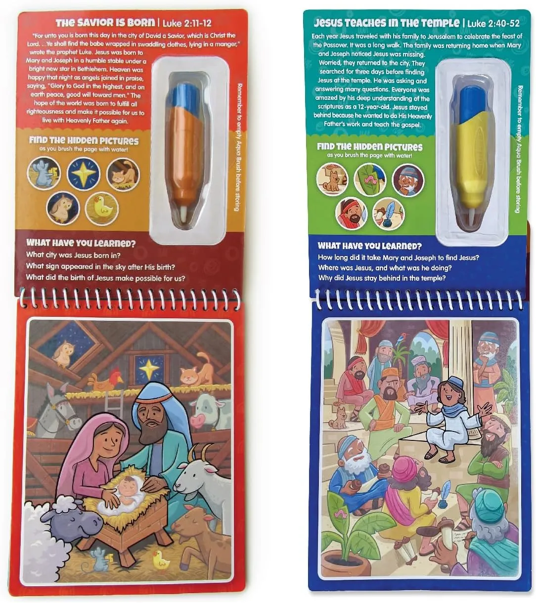 Aqua Brush 2 Pack of The New Testament Color with Water Activity Book, Bible School, Preschool, Elementary, Primary, Christian, Religion, for Kids Ages 3 