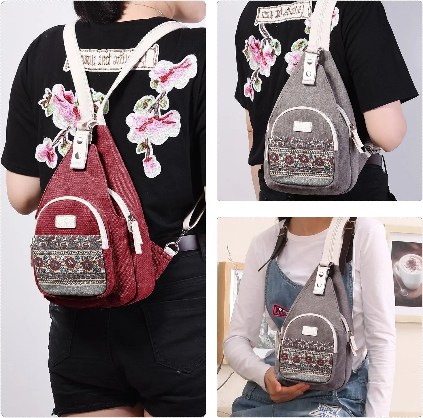 ArcEnCiel Mini Women Sling Chest Bag Canvas Backpack small (Maroon)